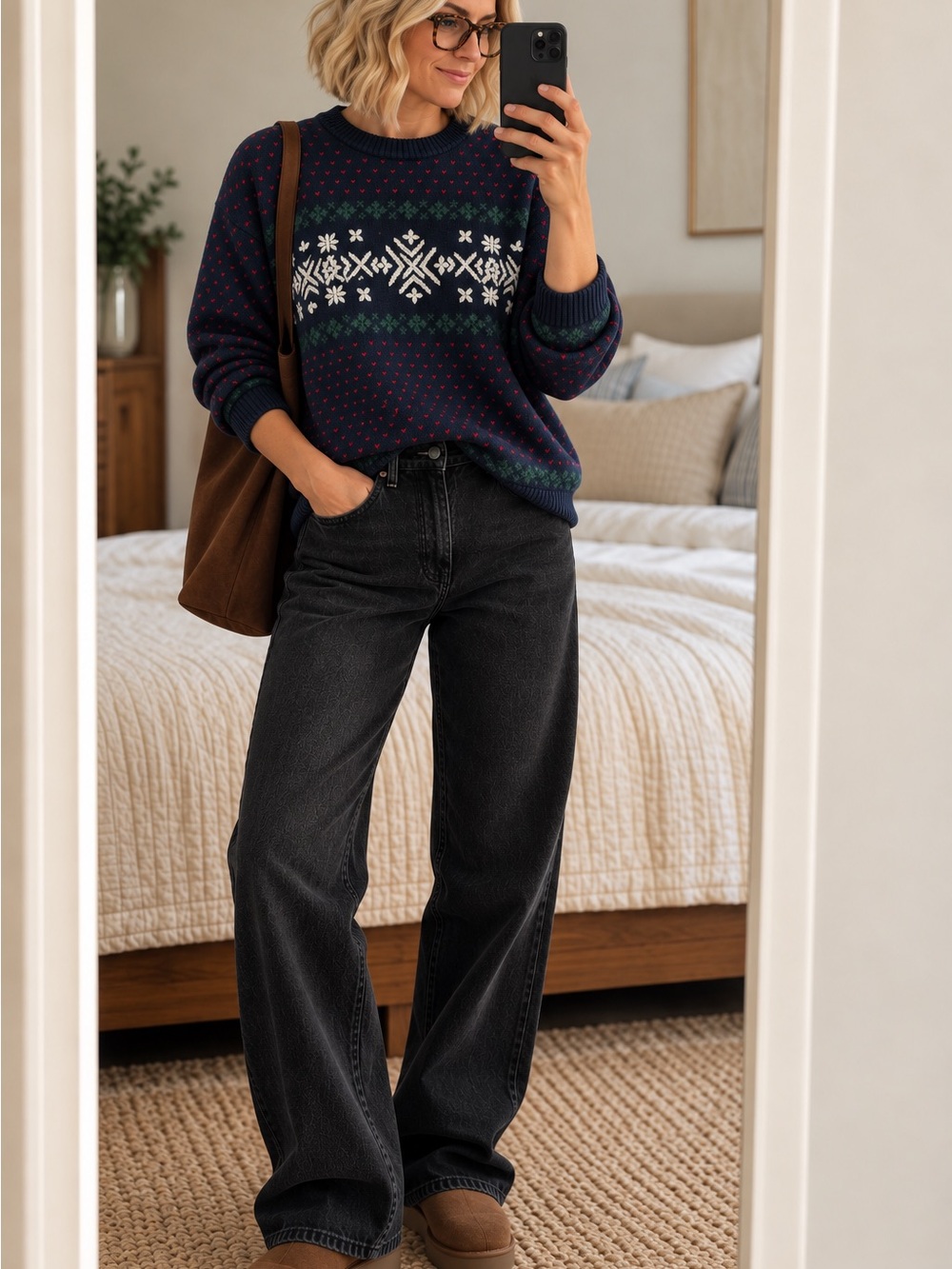 Vintage Liz Claiborne Cotton Ramie Ski Sweater Oversized Fair Isle L